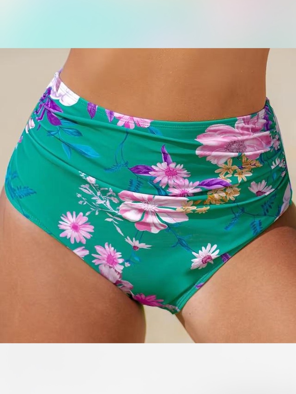 Cupshe Women’s Small High Waisted Floral Summer Vacation Bikini Bottoms